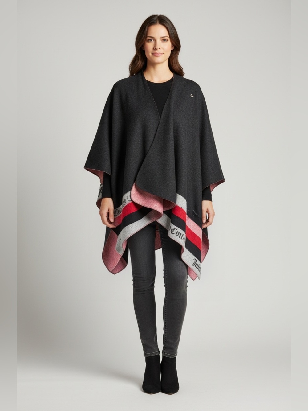 Juicy Couture Women’s Warm Black Red Poncho OS NWT